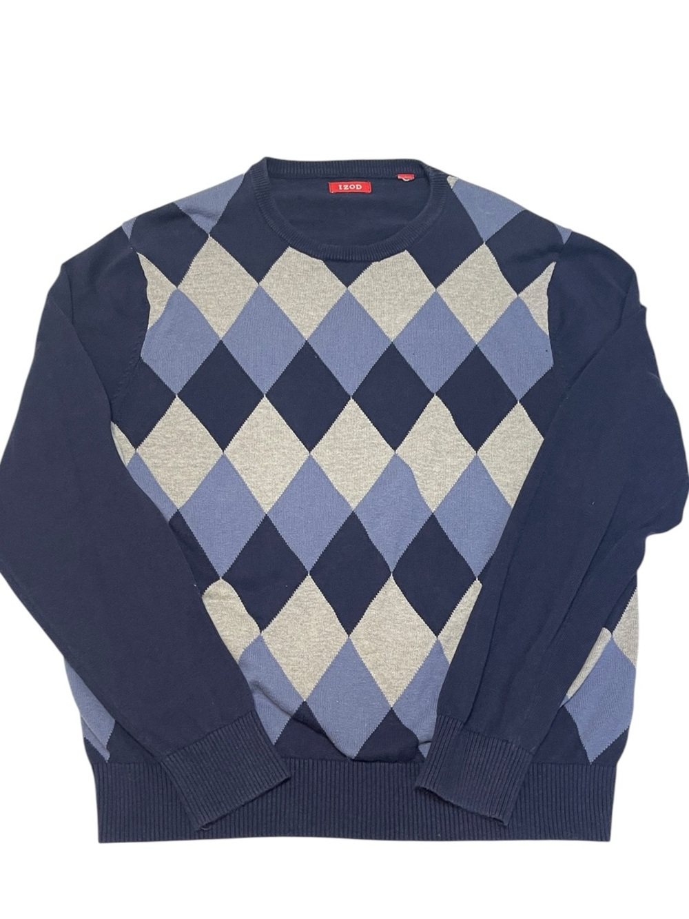 IZOD Blue Argyle Crewneck Long Sleeve Sweater 90s Academia Preppy Grandpa Core M